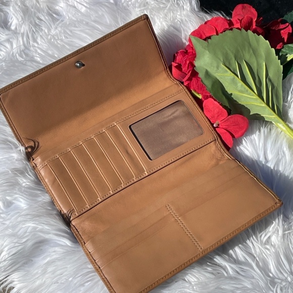 Coach Long Envelope Wallet Canvas Khaki Brown Tan Leather Inside - Picture 4 of 7